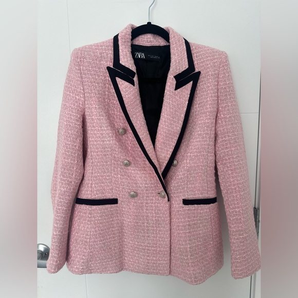 🔥 Zara Tweed Blazer Double Breasted Blogger Favorite Chic Jacket - Picture 2 of 10